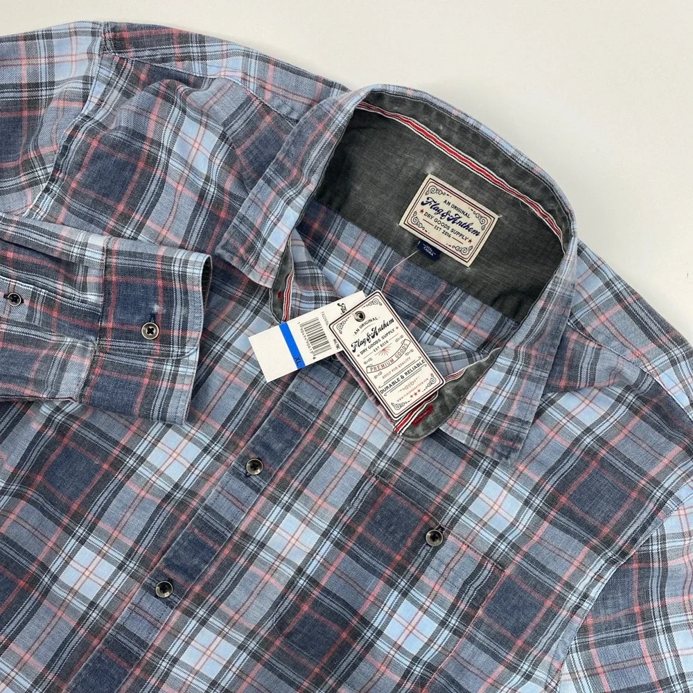 NEW Flag Anthem Plaid Flannel Shirt Mens Extra Large Blue Red Fall Americana
